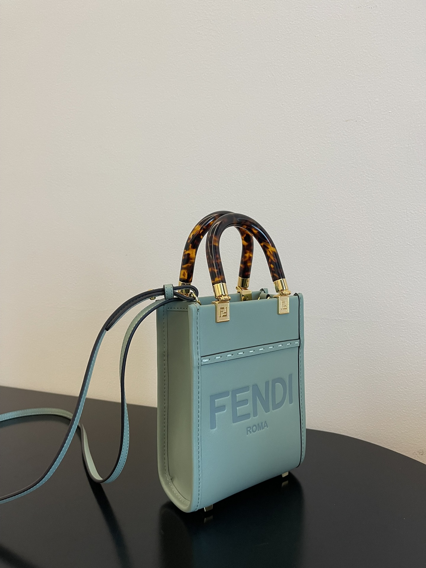 Fendi Mini Sunshine Shopper Sky Blue Leather Bag